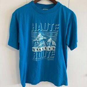 Vintage 1989 Oneita Haute Route France Hiking T Shirt Mens Large Blue 80s USA